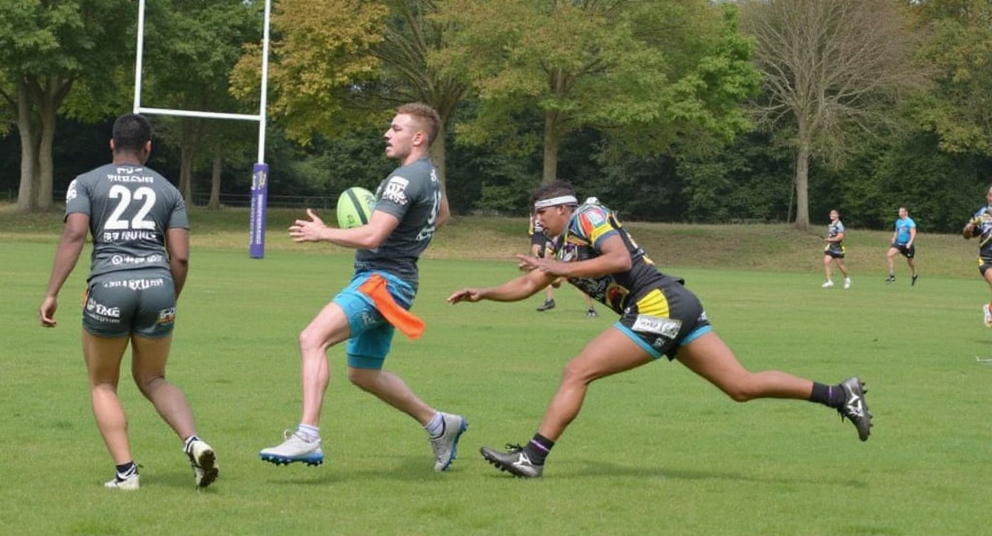 A tag X player runs with the ball, whilst another player attempts to remove his tags.